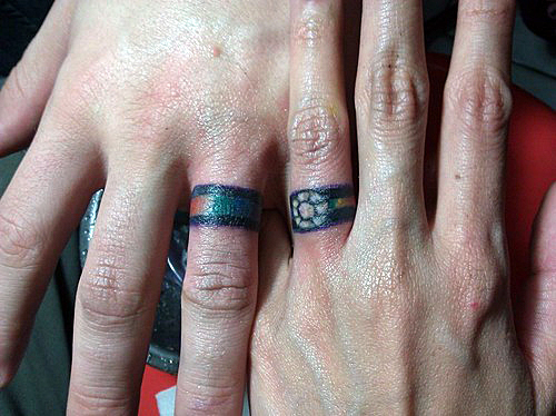 colorful-wedding-ring-tattoo-rings