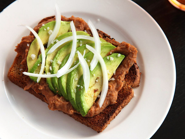 Toast With Refried Beans and Avocado (Vegan)